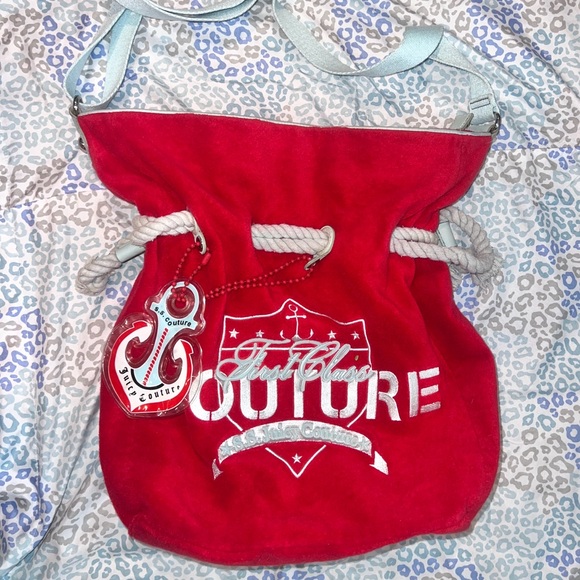 Juicy Couture Handbags - Vintage Red Juicy Couture Purse Tote Bag Handbag Y2K Terry Cloth First Class